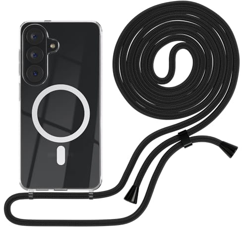 EAZY CASE - Handykette kompatibel mit Galaxy S26 Kette zum Umhängen Stoßfest Handyhülle für Galaxy S26 Silikon Hülle mit Band Handytasche Transparent als Fallschutz in Schwarz - Clips Schwarz