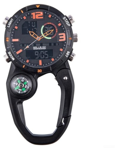 Montre d'escalade multifonction avec mousqueton robuste et boussole, affichage lumineux pour sports de plein air (rouge)