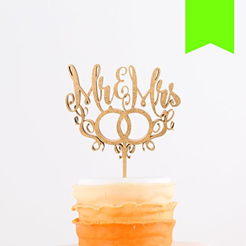 KLEINLAUT 3D-Schriftzug Cake Topper Mr. & Mrs. mit Ringen in Größe: 15 x 18,8 cm - Dekobuchstaben - 32 Farben zur Wahl - Neon Grün