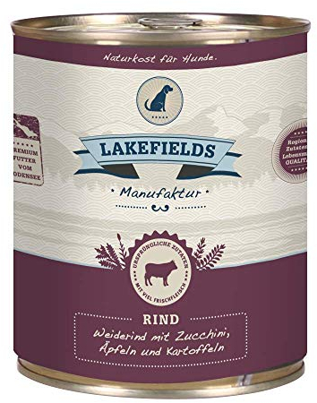 Lakefields Premium Hundefutter Nass | Rind 61% | 6 x 800g | Getreidefreies Nassfutter für Hunde | Natürliche Zutaten in Lebensmittelqualität | Äpfel, Zucchini & Karotten | Schonend gegart