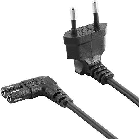 2m Strom-Kabel Netz-Kabel, Euro-Stecker männlich 90° abgewinkelt auf C7 Buchse Kupplung weiblich 90° abgewinkelt, Schwarz