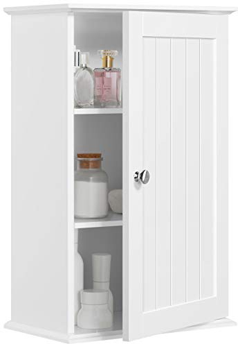 Yaheetech Bathroom Cabinet Single Wall Mounted Bathroom Storage Cabinet Wooden Cupboard with Adjustable Shelves, 21D x 35W x 55H cm, White