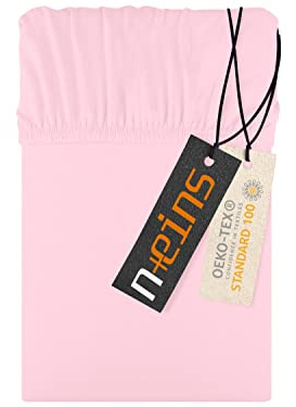 Npluseins Drap Housse 140x200 à 160x200 en Jersey 100% Coton - Linge de lit Doux, Respirant et résistant - certifié Oeko-TEX - Disponible en 22 Couleurs et 6 Tailles, Rose Clair