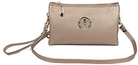 Womens Small Clutch Bags with Wristlet and Long Adjustable Strap (Gold)