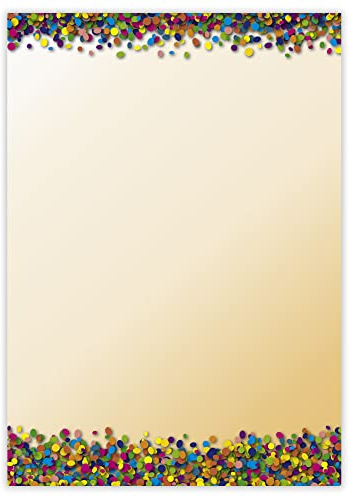 Designpapier Konfetti DP897 – 50 Blatt Briefpapier – Hochwertiges Motivpapier Geburtstag, Einladung, Brief, Jubiläum, Party, Feier, Fasching – Laser- & Inkjetdrucker geeignet – Druckerpapier A4 90g/m²