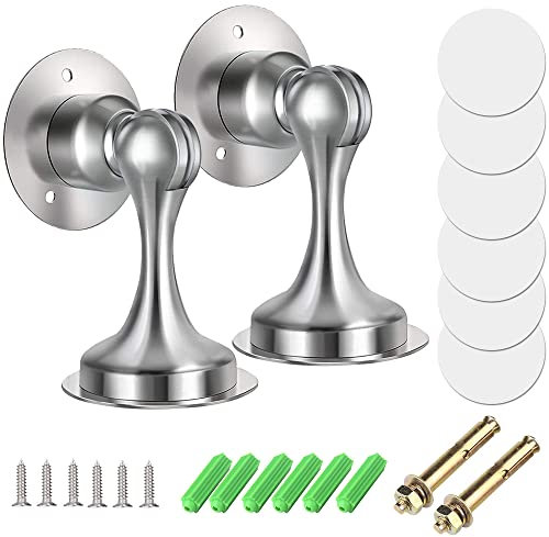 Shackcom 2pcs Butoir de Porte Magnétique en Acier Inoxydable Butées Arrêts de Porte Door Stoppers pour Montage Mural ou au Sol avec Ruban Adhésif Double Face ou Vis - Inutile de Percer