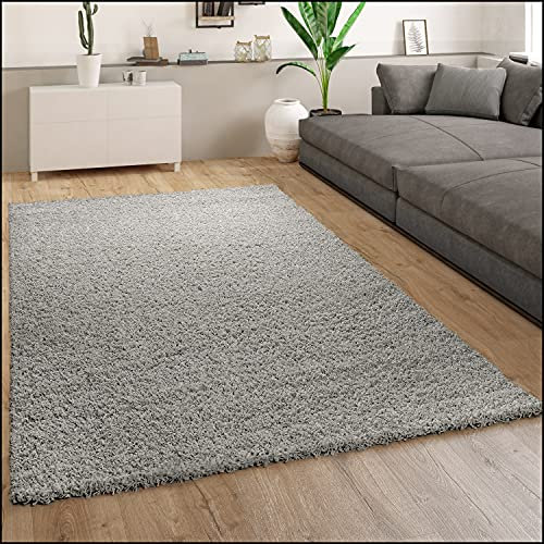 Paco Home Teppich Wohnzimmer, Schlafzimmer/Hochflor Shaggy in versch. Designs Farben und Größen, Grösse:120x170 cm, Farbe:Grau 16