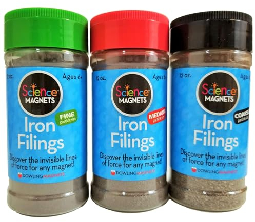 Dowling Magnets Eisenfeile-Set, 3 Stück, Eisen, Zylindrisch, Einfarbig, 340 Milliliters, Pädagogische Dampf-Aktivitäten mit Schwerpunkt auf Magnetismus und Eisenfeilen