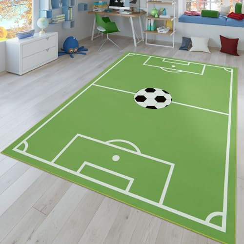 TT Home Kinder-Teppich, Spiel-Teppich Für Kinderzimmer Mit Fußball-Design, In Grün, Größe:140x200 cm