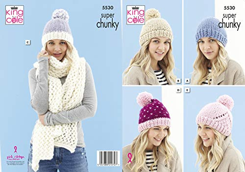 King Cole Timeless Super Chunky Knitting Pattern 5530 - Headwear, Scarves Pattern - One Size