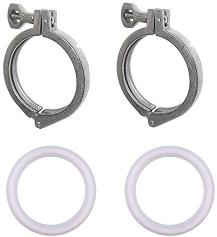 LOZOME Tri-clamp Single Pin Heavy Duty Tri Clamp with Wing Nut for Ferrule TC 1.5 with Silicone Gasket Set Stainless Steel 304 2set