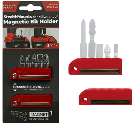 StealthMounts Soporte magnético rojo para brocas compatible con Milwaukee M18 | Organizador de brocas | Soporte de brocas para taladros e impactos (paquete de 2)