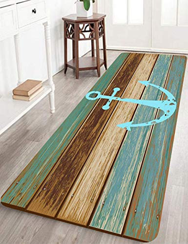 Woamoy Badematten, rutschfest, weich, saugfähig, groß, Memory-Schaum, Badezimmermatte, extra groß, Badteppich, Teppichläufer für Badezimmer, Fußmatten, 180,3 x 61 cm, nautischer Anker