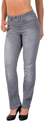 ESRA Damen Straight Fit Jeans Hose Straight-Leg Jeanshose Stretch gerader Schnitt Damen-Jeans High Waist bis Übergröße Große Größe G800