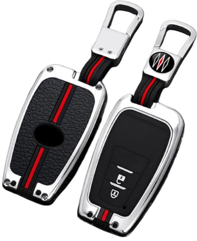 Happyit Cas de Couverture de Clé de Voiture en Alliage de Zinc pour Toyota Camry RAV4 Avalon C-HR Prius Corolla GT86 Protection étanche à 360° (Argent, 2 Boutons)