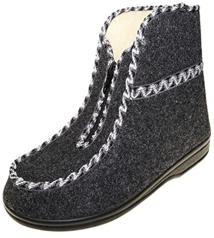 APREGGIO Hausschuhe Damen – Warm, Bequem mit Reißverschluss, Wollfilz & Wollfüllung, für Drinnen und Draußen, Winter Pantoffeln - Grau -39