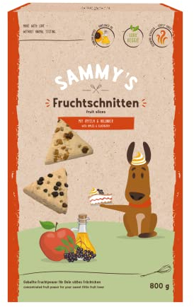 Sammy's Tranches de Fruits | Snacks fruités cuits au Four pour Chiens | avec Pommes et sureau | 1 x 800 g