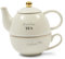 Riviera Maison teekanne Porzellan, teekanne mit Tasse Weiß, Teekanne mit Tasse für 1 Person, teetasse mit kanne - RM Elegant Tea for One - Spülmaschinenfest, geschenkenset, Weiß - 660 ml