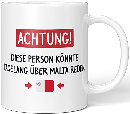 JUNIWORDS Tasse, Achtung! Diese Person könnte tagelang über Malta reden, Weiß (1006164)