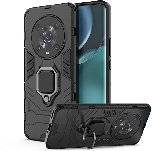 DERHAN für Honor Magic 4 Pro 5G Hülle mit Ring Halter, Handyhülle mit Ständer, Panzerhülle Handy Hüllen Handytasche Staubschutzhülle Stoßfest Schutzhülle - Schwarz