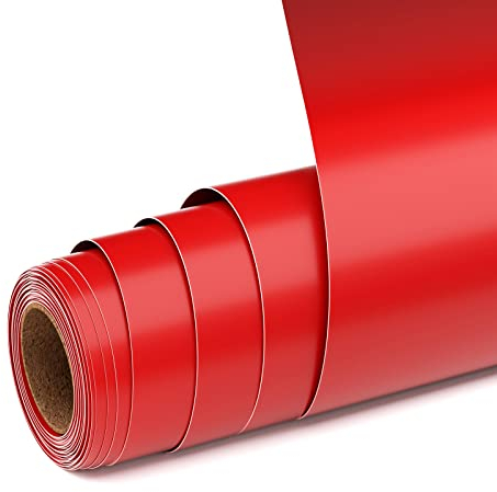 UIOK Vinylfolie Plotter Matte Rot Selbstklebende Folie, 12 x 15ft Vinyl Plotterfolie Rollen Selbstklebende Folie für Cricut und Anderen Bastelschneidern DIY Dekorfolie (Rot)