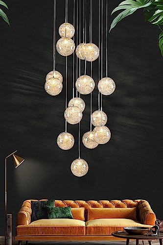 Moderne Escalier Suspendu Lustre,Plafonnier Lustre Verre Boule Suspension,Lampe Led,Grand Multi Ampoule Luminaire Suspendu Pour Salon,Cage Descalier,Couloir,Villa,10 Boule(Color:argent)