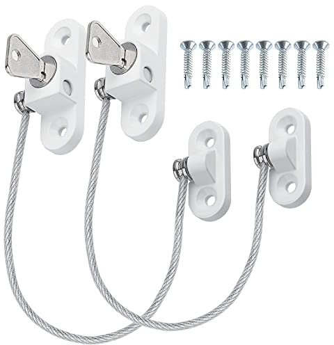 Child Window Safety Locks for UPVC/Wooden Windows 2Pcs Lockable Window Safety Restrictors upvc Window Locking Mechanism for Protection,Anti Theft-20cm Cable Length to 100mm Opening(White)