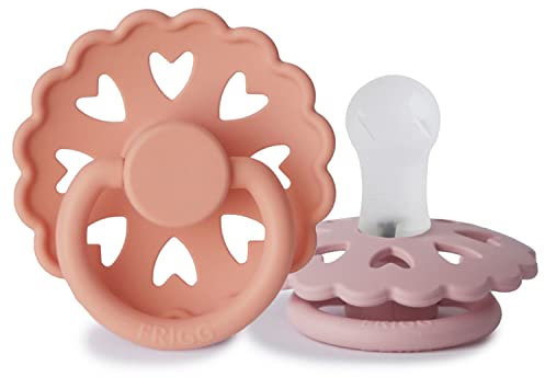 FRIGG Fairytale Confezione da 2 ciucci | Ciuccio in silicone | Senza BPA | Prodotto in Danimarca | Tettarella simmetrica a ciliegia | (Pretty In Peach/Primrose, Taglia 1 (0-6 Mesi))