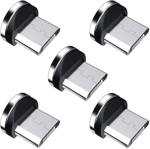 HanCenDa Adaptador de cable magnético para teléfono, paquete de 5 unidades, cabezales de conexión magnéticos, giratorios de 360°, conector magnético fuerte para dispositivos micro USB Android