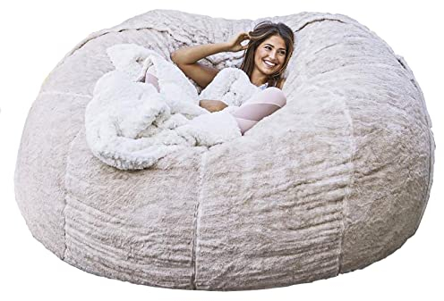 JOELEW Giant Bean Bag Chair Memory Foam Möbel Big Sofa Cover Mit Ohne Füllung Plüsch Kunstpelz Sitzsack Aufbewahrungsstuhl Cover,Weiß,7 Fuß (180 × 90 cm)