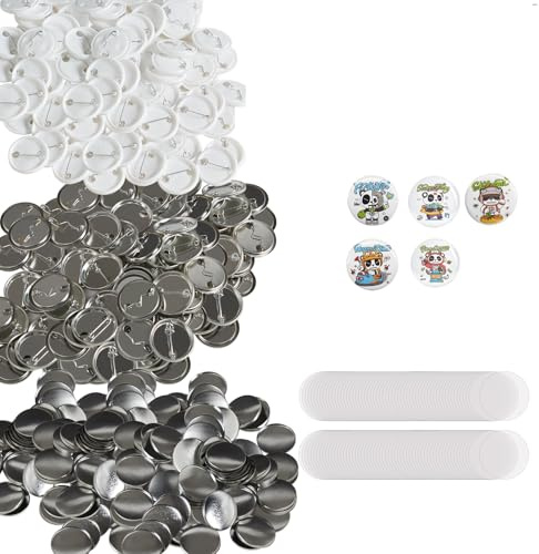 VEVOR 500 Sets 1.25 inch 32mm Pin Back Button Parts, DIY Round Button Badge Parts, Set Includes Metal Top, Plastic/Metal Button, Clear Film, and Blank Paper for Gifts Presents, Machine NOT Included