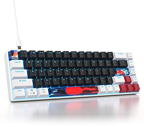 Ussixchare Clavier de Jeu 60% 68 Touches Clavier mécanique rétroéclairé à Del Clavier Filaire Compact avec Interrupteur Rouge pour Windows PS4/5 Xbox Gamer (Blanc/Noir)