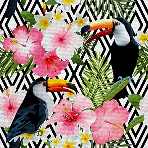 HEKO PANELS Stoff Oxford Wasserdichte Meterware Canvas-Stoff Polyester Stoff Zum Nähen Nähstoffe Dekostoffe Wasserabweisend Blickdicht Tukane Exotische Blumen 1 Meter 155 x 100 cm, (DR164)