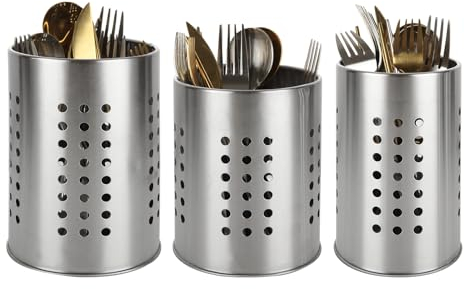 JMIATRY 3 Pcs Stainless Steel Kitchen Utensil Holder, 3 Sizes Cutlery Drainer for Spoons & Forks, Cooking Cutlery Holder for Organize Drawers, Countertops and Tableware Storage