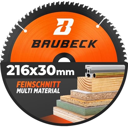 BAUBECK Sägeblatt 216x30 - Multi Material Feinschnitt - Kreissägeblatt 216x30 für Holz, Aluminium, Metall uvm. - Sägeblatt 216 kompatibel mit Metabo KGS 216, Bosch GCM 8 uvm.