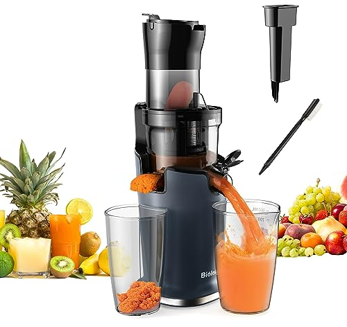 Biolomix Masticating Juicers for Whole Fruits and Vegetables, Cold Press Masticating Juicer with Wide Mouth 78 mm Feeding Chute, Reverse Function DC Quiet Motor Fresh Healthy Juice Extractor