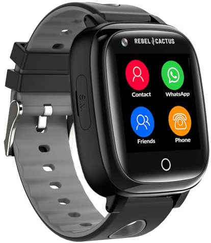 Rebel Cactus GO Reloj Inteligente para Niños con GPS y Teléfono - Localizador GPS, Cámara, Videollamadas y Funciones Educativas - Smartwatch Infantil Negro