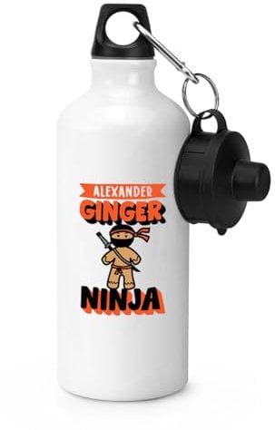 Gift Base Personalised Ginger Ninja Sports Bottle Water Gym 600ml White