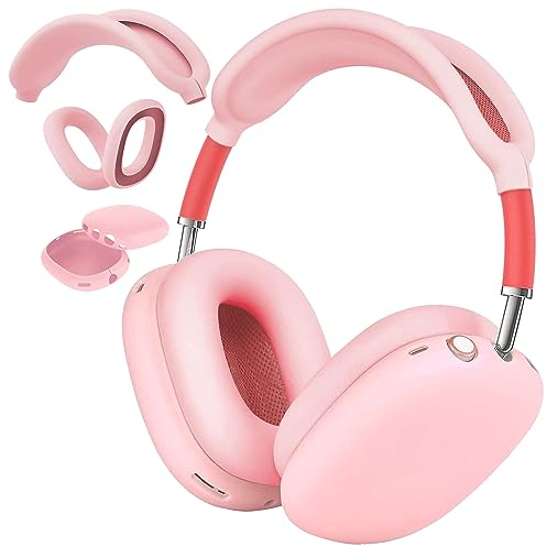 YIREG Silikon Hülle für AirPods Max Kopfhörer, Anti-Kratzer Ohrpolster Case Cover/Ear Cups Cover/Stirnband Cover für AirPods Max, 3 in 1 Zubehör Case Protector Cover für Airpods Max (Rosa)