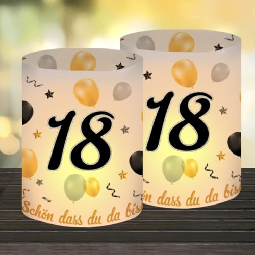 12 Windlicht Tischdeko 18 Geburtstag, Happy 18th Birthday Tischdekoration, Deko 18. Geburtstag Mädchen Junge, Geeignet für Teelichter oder Kerzen mit Schön DASS Du Da Bist