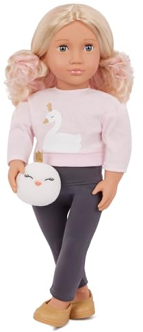 Our Generation Eliana Modepuppe mit Schwan-Outfit, grauen Augen und modischem blondem Haar, kompatibel mit Puppenkleidung und Zubehör, ab 3 Jahren