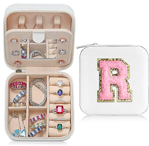 TINGN Schmuck Organizer Box, kleine Schmuckschatulle für Frauen und Mädchen, Initiale R, Reise Schmuckkästchen, kleine Schmuck Organizer Box, Reise Schmuckkästchen, Schmuckkästchen Organizer