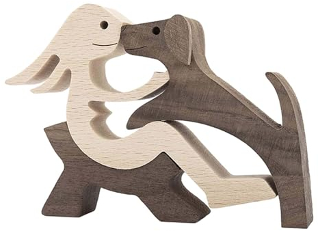 JISADER Hölzerne Frau und Hund, Schnitzornamente, Frau und Hund, Holzstatue, Hundestatue, Holzgeschnitzte Sammlerfiguren für Männer und Frauen, Stil b