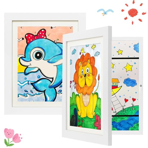 2 Stück Bilderrahmen Kinderzeichnungen,Kinder Kunstrahmen Frontöffnung,Aufklappbarer Bilderrahmen für Kinderzeichnungen,Bilderrahmen für A4 Kinderzeichnungen,Acryl Kunst Fotorahmen,Kunst Rahmen Kinder