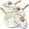 MICHELANGELO Saucepan Set, 14cm, 18cm, 20cm Saucepans with Lids, Non Stick Saucepans Set, Cooking Pots Set with Lid & Ergonomic Bakelite Handle, Cream White