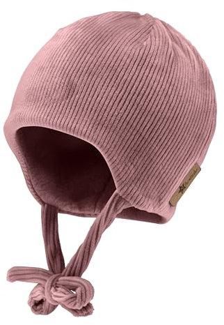 Sterntaler Beanie in Cord Optik für Mädchen - Baby und Kinder Mütze mit Ohrenklappen - gefüttert mit Baumwollfleece - mattrosa, 45