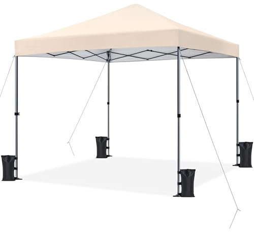 Yaheetech Carpa Plegable 3x3m Cenador Plegable para Exterior Pérgola Cuadrada con Diseño Pop-Up Altura Ajustable para Camp Playa Jardín Terraza Beige