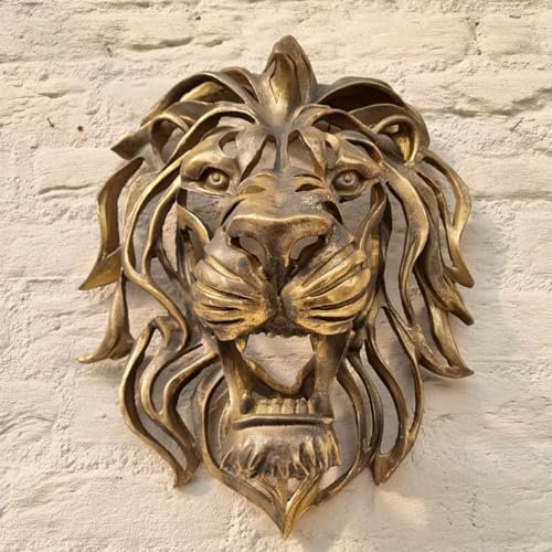 YIQIYOU 3D Wanddeko Metall Große goldene Löwenkopf-Wanddekoration zum Aufhängen, Tier Wanddekoration Kunst Handgemachte Wanddekoration Skulptur Dekorationen Geschenk (Size : 25 * 10 * 30cm)