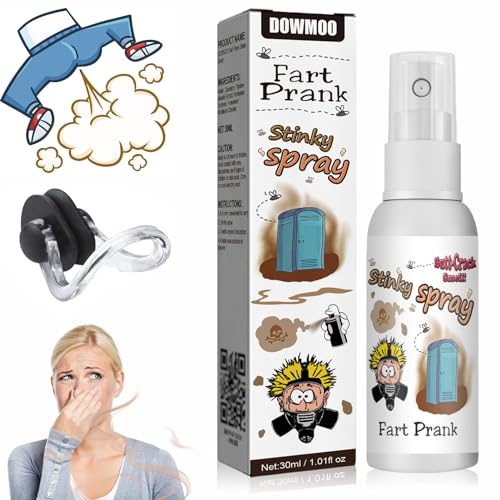 1 Stück Spray+ 1 Stück Nasenklammer, Fart Prank Spray Set, Furz Streich Spray, Furzspray Extrem Stinkend, Prank Sachen Stinkspray Urkomisches Werkzeug für Kinder und Erwachsene