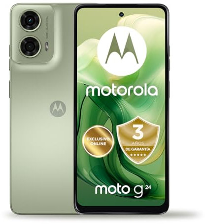 Motorola Moto G24, 8GB(4+4GB RAM Boost)/128GB, España, Pantalla HD+6,56, Cámara Dual 50 MP + 2MP, Dolby Atmos, Android 14, 5000 mAh con Carga TurboPower 15W (Incluido),Dual SIM,Incluye Funda,Verde